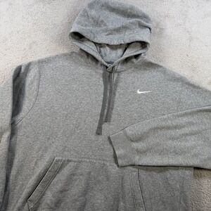 Nike Hoodie Mens XL Grey Fleece Swoosh Drawstring Sweatshirt Pullover Essential